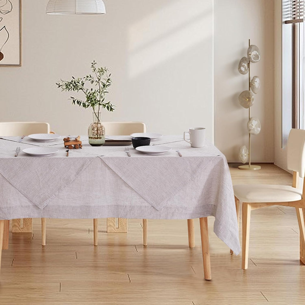100% Linen Tablecloth for Rectangle Table with 4PCS Linen Napkins