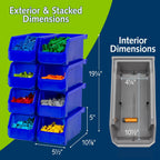 ReadySpace Medium Stackable Plastic Storage Bins, 8-Pack, Blue