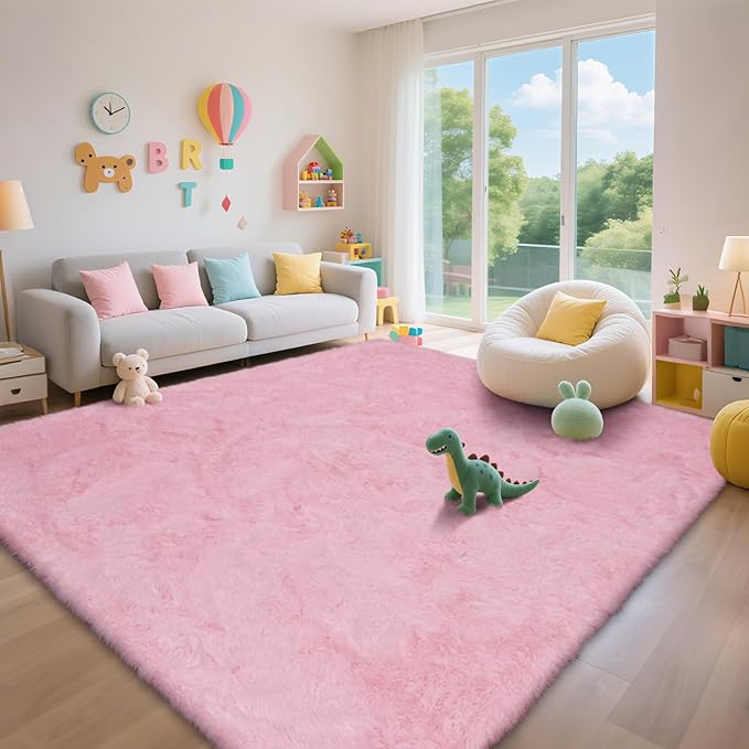 Large Shag Area Rugs for Living Room Bedroom, Big Ultra Soft Fluffy Pink Area - Image 6