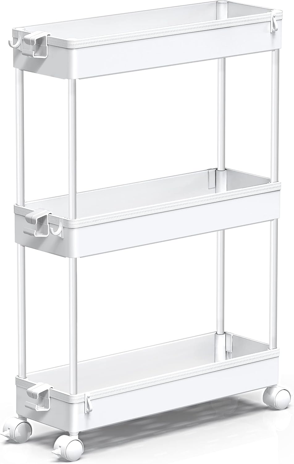 SPACEKEEPER Slim Rolling Storage Cart, 3 Tier Bathroom Cart Organizer,White