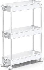 SPACEKEEPER Slim Rolling Storage Cart, 3 Tier Bathroom Cart Organizer,White