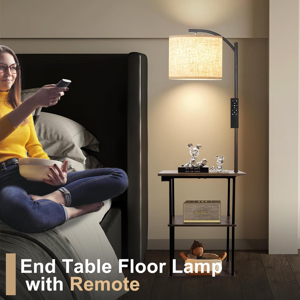 PESRAE Floor Lamp with Table & Remote, End Table with Charging Station