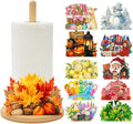 Bamboo Paper Towel Holder with 11 Set Interchangeable Holiday Signs, Rustic Kitchen Decor | Seasonal Countertop Stand for Christmas,Spring,Summer,Fall,Winter,Valentine's Day,Easter,Halloween,