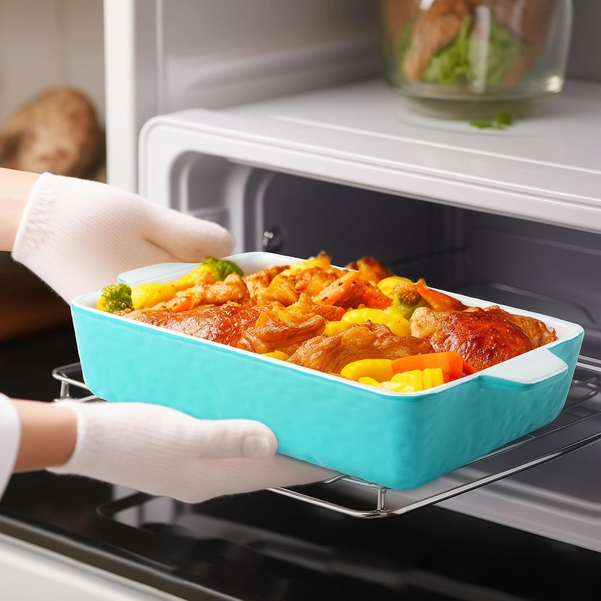 Baking Dish Set of 3 Nonstick Bakeware Set with Handles, Aquamarine