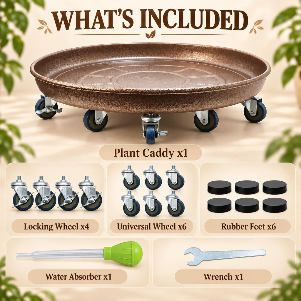 1 Pack 23 Inch Metal Plant Caddy, Copper