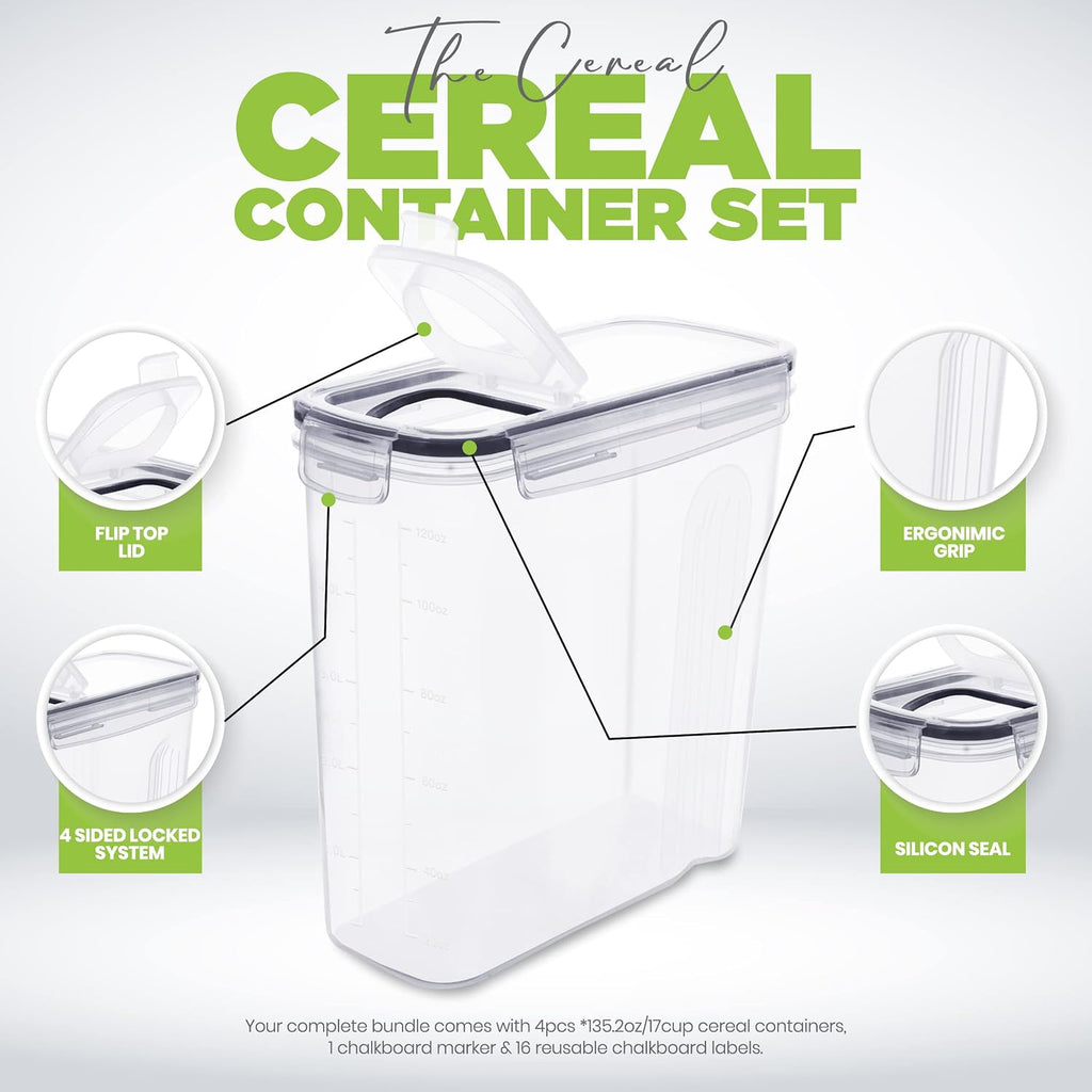 Utopia Kitchen Cereal Containers Storage Set with Lids, 4 Pack, 4L (135 Oz)