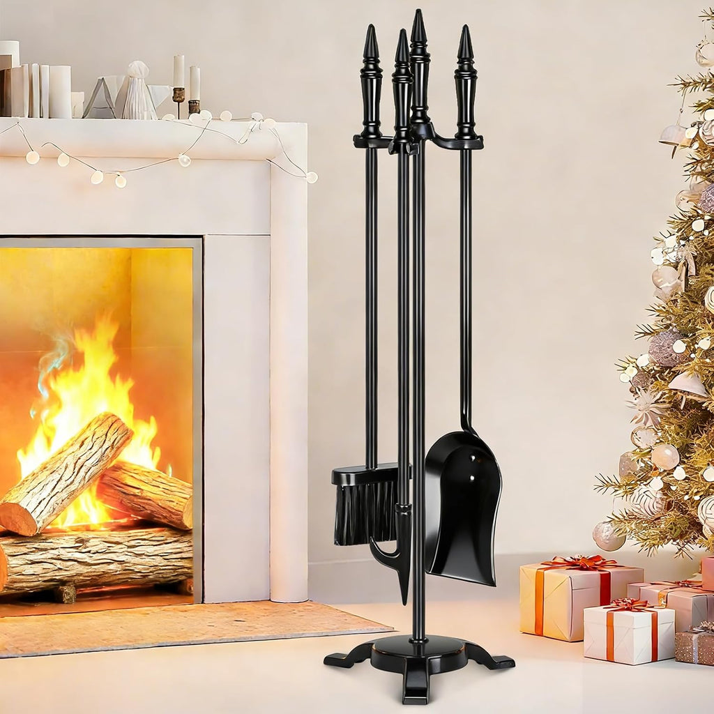 FEED GARDEN 5-Piece Fireplace Tools Set, 10mm Solid Wrought Iron, 10 lb
