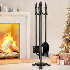 FEED GARDEN 5-Piece Fireplace Tools Set, 10mm Solid Wrought Iron, 10 lb