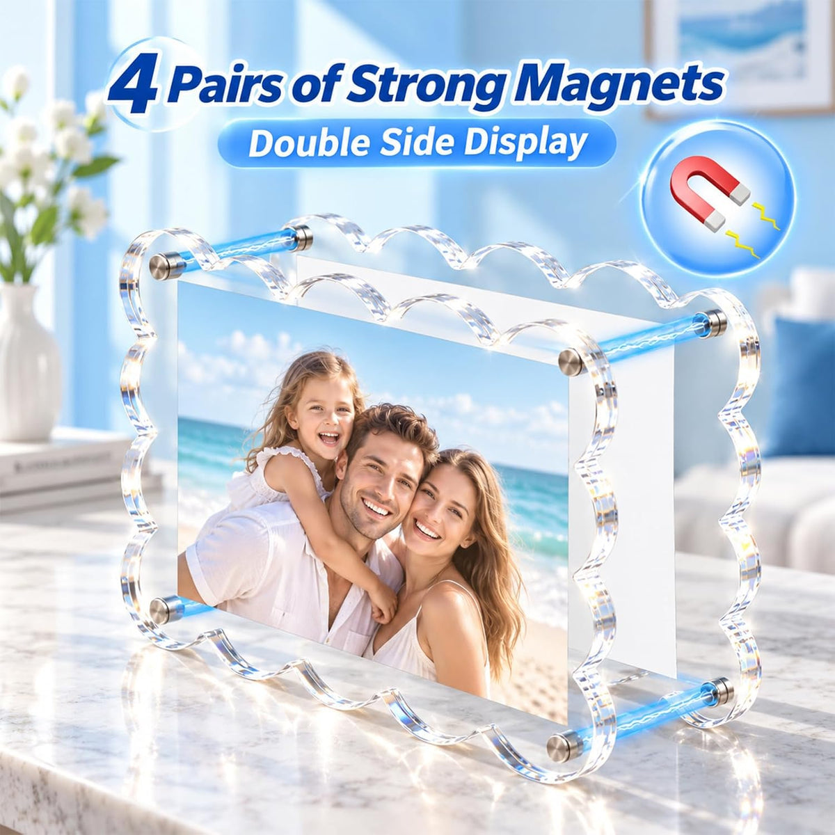 5x7 Acrylic Picture Frame 3 Pack, 10+10mm Magnetic Scalloped Frame