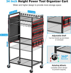 Power Tool Organizer Cart with Charging Station, 6 FT Cord, Red
