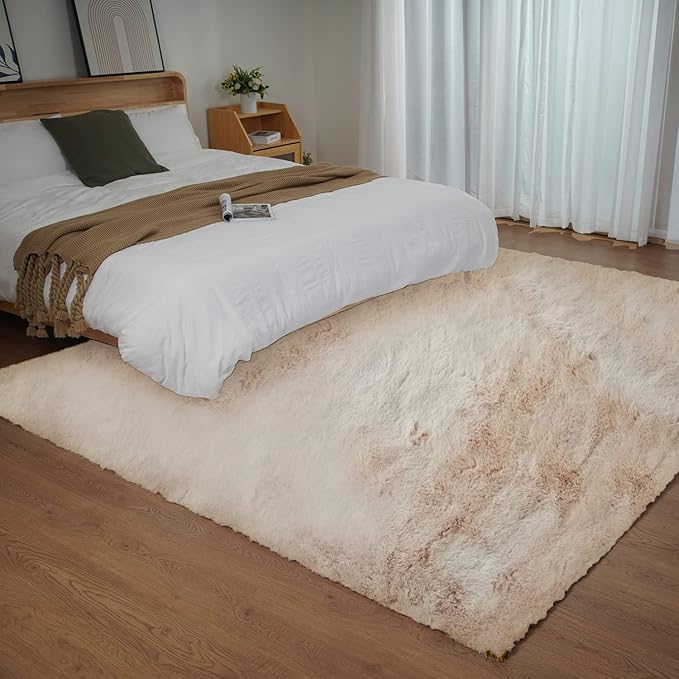 Ghouse Beige 8x10 Area Rug Fluffy Faux Rabbit Fur Rug Beige Rug Plush Fuzzy - Image 2
