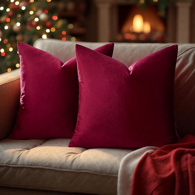GIGIZAZA Burgundy Pillow Covers 26x26: Pack of 2 Throw Pillows Soft Solid Covers - Image 4