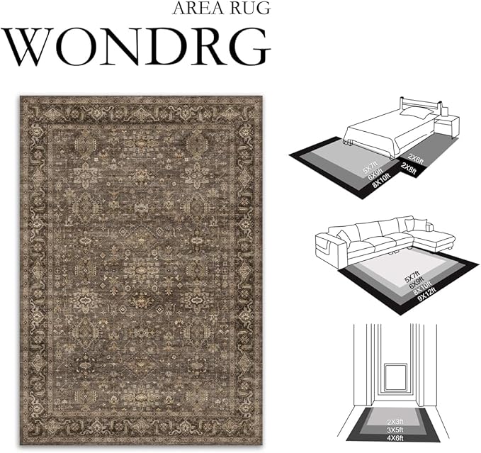 10x14 Washable Area Rug for Living Room Bedroom Vintage Brown Non Slip Carpet - Image 2