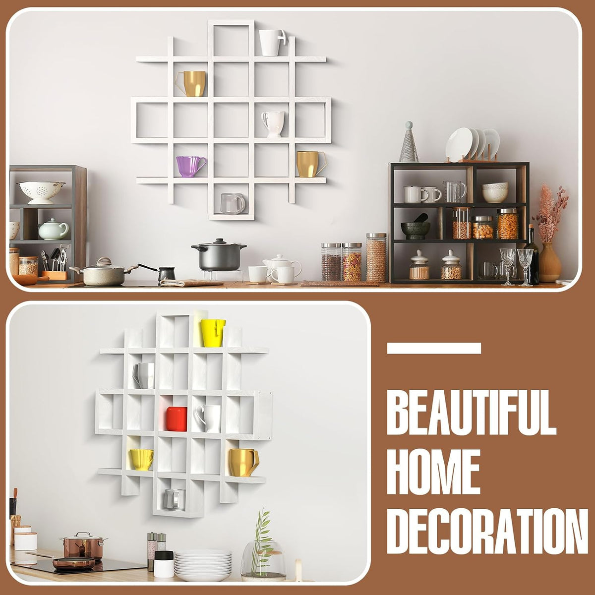 Suzile Mug Display Shelf Wall Mounted,Grid Size 5.1x5.1x3in,White