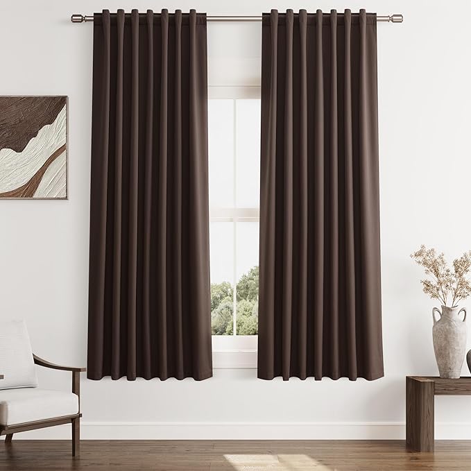 Guken Brown 100% Blackout Curtains 63 Inch Length 2 Panels Set by Guken