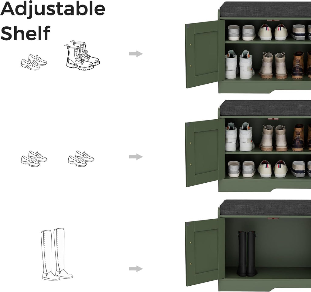Homleke Shoe Storage Bench, 4 Doors & Thickened Padded Seat Cushion