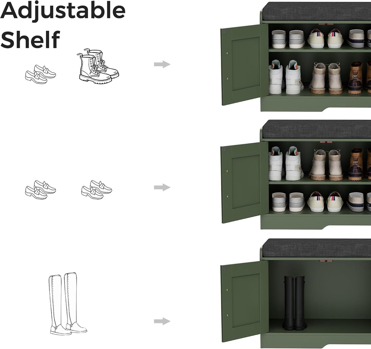 Homleke Shoe Storage Bench, 4 Doors & Thickened Padded Seat Cushion