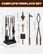 Heavy Duty 6 pcs Fireplace Tool Set - Hearth Accessories for Indoor Outdoor