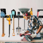 Garage Wall Organizer, Heavy Duty Tool Hangers for Garage Wall with 8 Double Hooks & 3 Rails, Tool Organizer Wall Mount, Garage Hanging Storage Rack for Shovel, Rake, Broom and Ski Gear