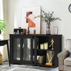 Byroce Sideboard Buffet Cabinet, Stackable Storage Coffee Bar Cabinet with Adjustable Shelf & Glass Sliding Doors, Wood Cupboard Credenza Console Table for Kitchen Dining Living Room (1, Black)
