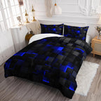 Nttopship Geometric Blue Black Comforter Set,Light Honeycomb 3 Piece Bedding Set Queen Size for Teen Boys,Modern Quilt Set Geometry Decor,Microfiber Lightweight 1 Comforter 2 Pillowcases All Season