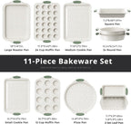 11-Piece Non-Toxic Baking Set, Stackable Nonstick Cookware, White&Green