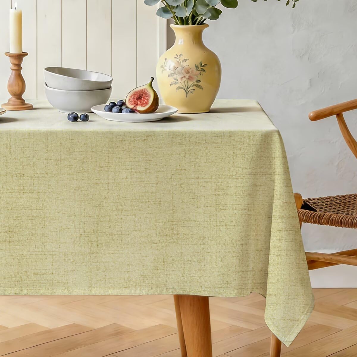Natural Linen Rectangle Tablecloth, Slubby Textured Fall Lightweight Table Cloth 52 x 70 Inch, Water Resistant Stain Resistant Farmhouse Burlap Table Cover for Kitchen Dining Room, Camel