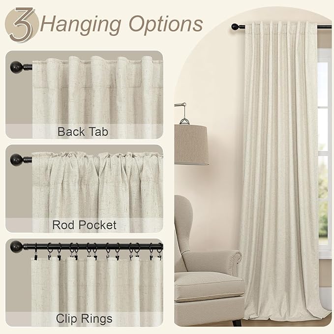 Linen Textured Boho 100% Blackout Small Window Curtains 45 inch Length 2 Panels - Image 6