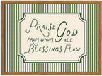 Framed Christian Scripture Wall Art, Bible Verse Pictures Wall Decor, Sage Green Striped Praise God From Whom All Blessings Flow Paintings Canvas Prints Religious Home Decor for Living Room 12x16 inch
