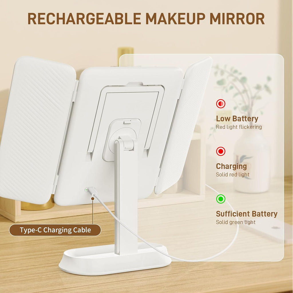 FRANO Trifold Makeup Mirror with Light, 3X/5X Magnifying Vanity Mirror,