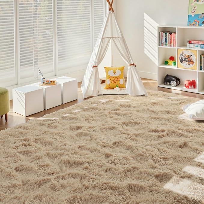 5x7 Ft Shag Beige Rugs for Bedroom Living Room, Ultra Soft Fluffy Furry Area - Image 4