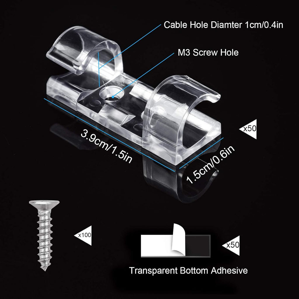 50 Cable Clips, Clear Cord Organizer, Cable Management Desk Wall