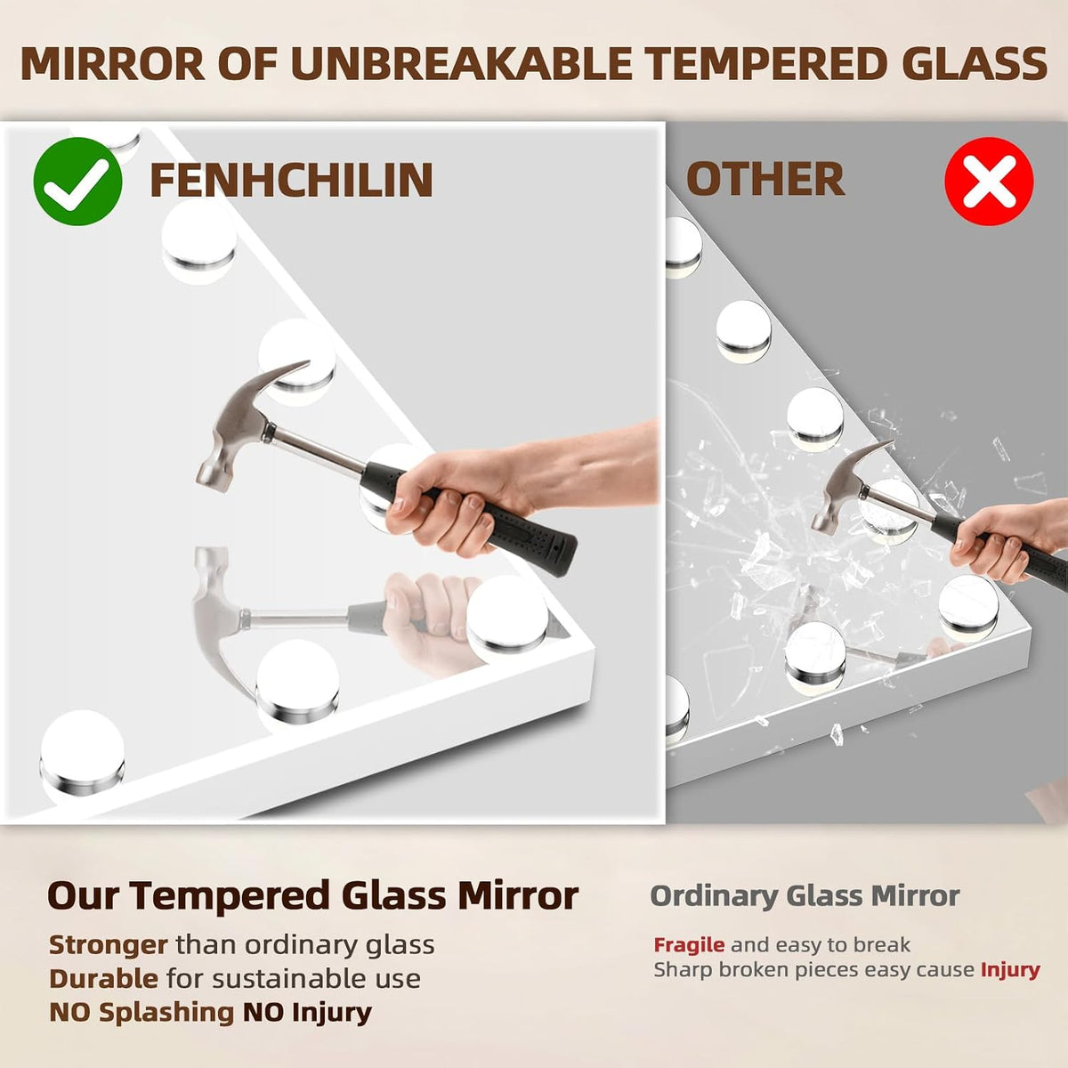 FENCHILIN Vanity Mirror with Lights, Hollywood Makeup Mirror