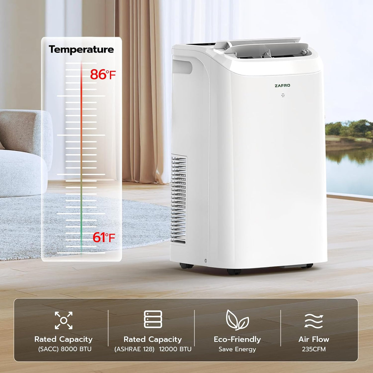 ZAFRO Smart Portable Air Conditioner, 12020 BTU (8020 BTU SACC)