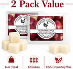 USA Made - Hand Crafted - McIntosh Apple Wax Melts Warmer Cubes 6 Ounces 2 Pack - - Natural American Farmed Soy Wax. melt Cubes Farmhouse Fall