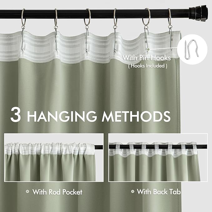 MIULEE Back Tab Sage Green Curtains 96 Inch Long 2 Panels Set - Image 3