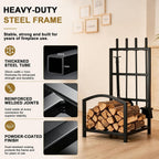 Fireplace Tools Set with Log Rack Holder, Heavy-Duty Steel Frame