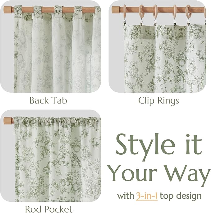 jinchan Linen Floral Curtains for Living Room 84 Inch Long Sage Green Printed - Image 4