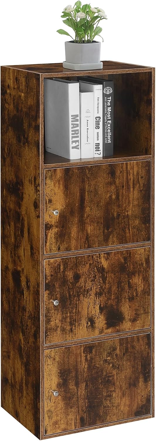 Xtra Storage Three-Door Cabinet with Shelf in Walnut Wood Finish