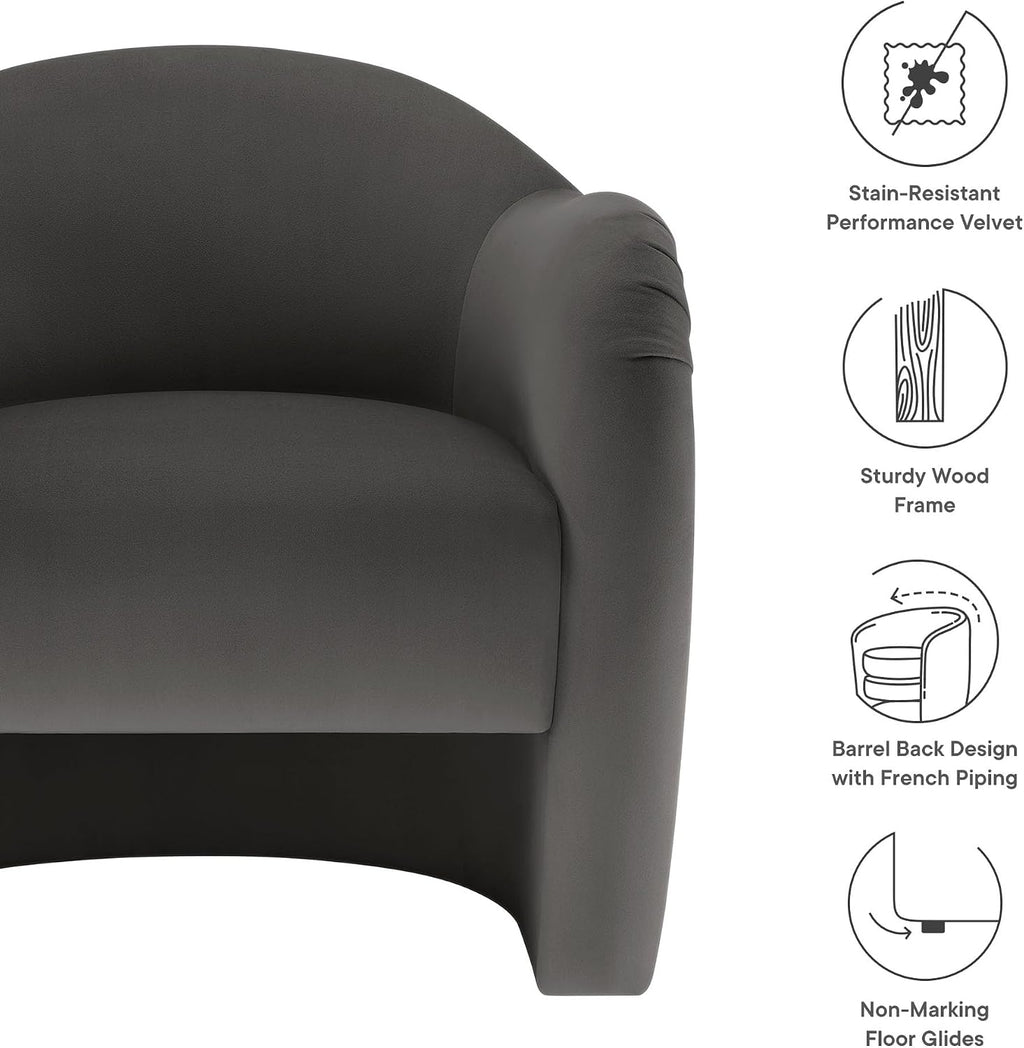 Modway Compose Barrel Chair with Performance Velvet Fabric in Storm Gray – Upholstered Accent Armchair with Curved Backrest – Cozy Lounge Chair for Reading – Round Comfy Single Sofa Club Chair