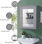 Bathroom Mirror Cabinet, Wall Mounted Cabinet with Mirror Door, Adjustable Shef, Round Knob, Space Saving Wood Medicine Cabinet for Kitchen (Grey)
