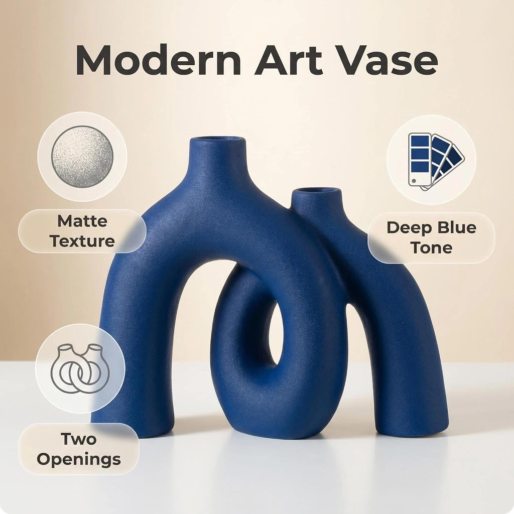 CEMABT Modern Nordic Boho Vase Set - Elegant Blue Matte Ceramic Home Decor for Living Room, Bookshelf, Mantel, Entryway Table & Console Décor | Shelf Decorations Easter Gift
