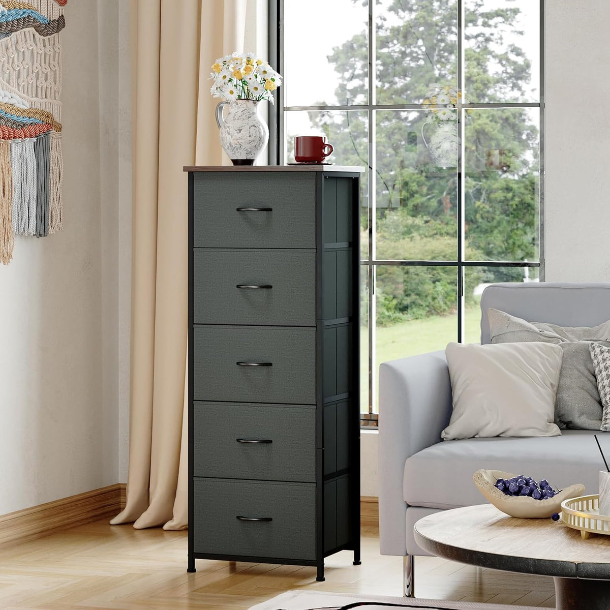 Somdot Tall Dresser for Bedroom, 5 Drawer Storage Cabinet, Charcoal Grey