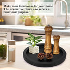 Black Round Wood Decorative Tray for Coffee Dining Table Centerpiece Decor