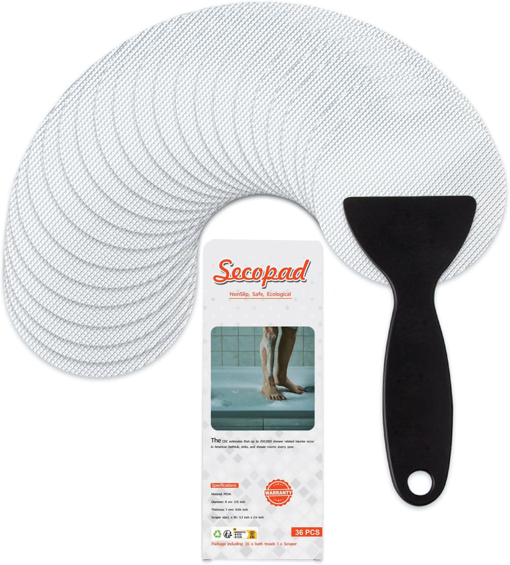 Secopad Round Non Slip Bathtub Stickers with Scraper, 36PCS, Clear