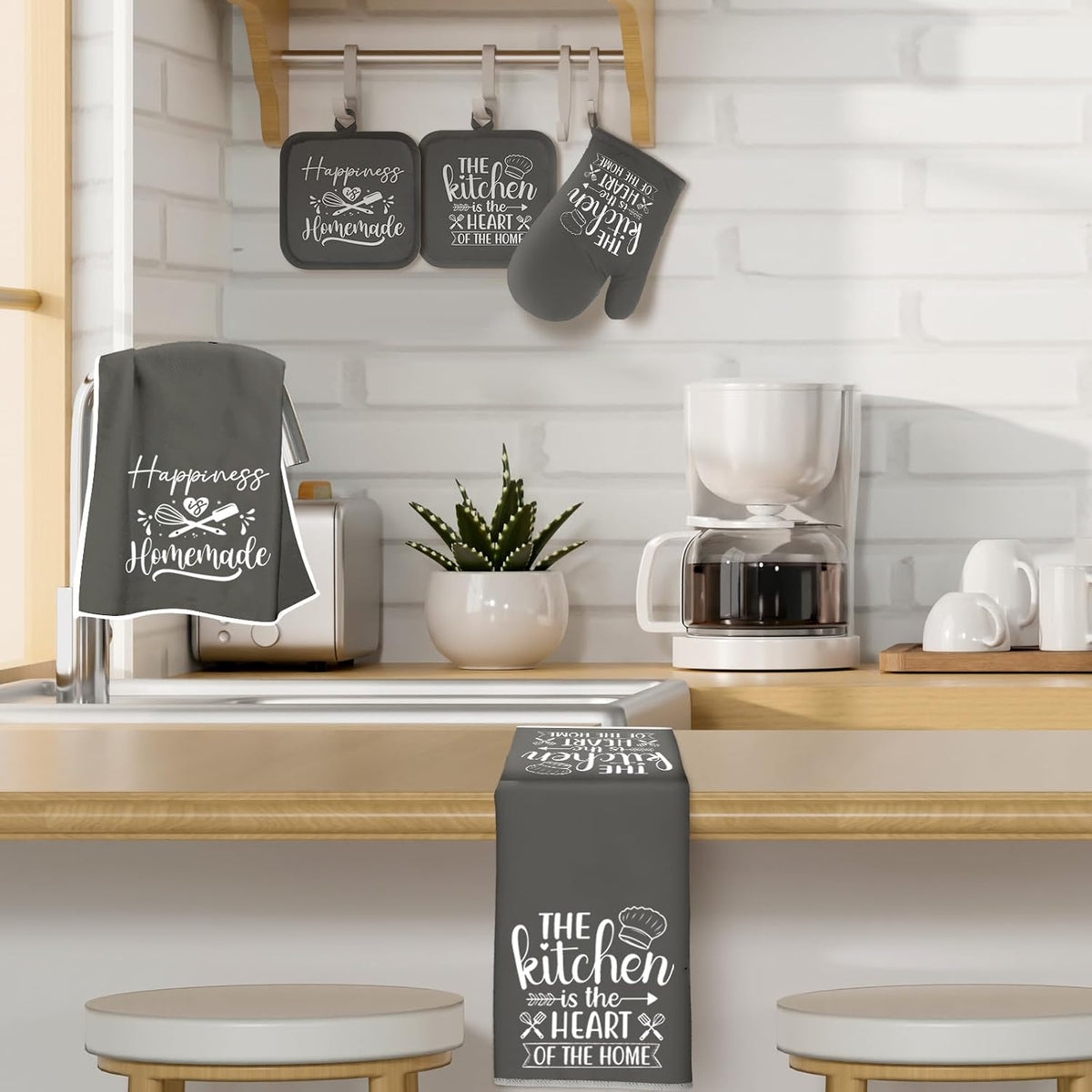 Sratte 6 Pcs Kitchen Decor Accessories Set, Kitchen, Dark Gray