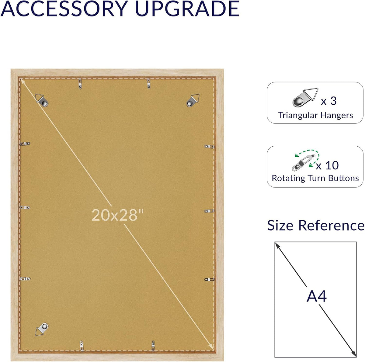 20x28 Poster Frame, Natural Oak Wood Frame with 16x24 Mat, 3 Pack