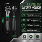 Adjustable Ratchet Wrench, Universal 6.35mm-22.2mm (1/4"-7/8") CR-V Steel Ratcheting Wrench, Non-Slip TPR Handle, Self-Adjusting Multi-Size Wrench for Auto, Motorcycle, Machinery & Home Repair