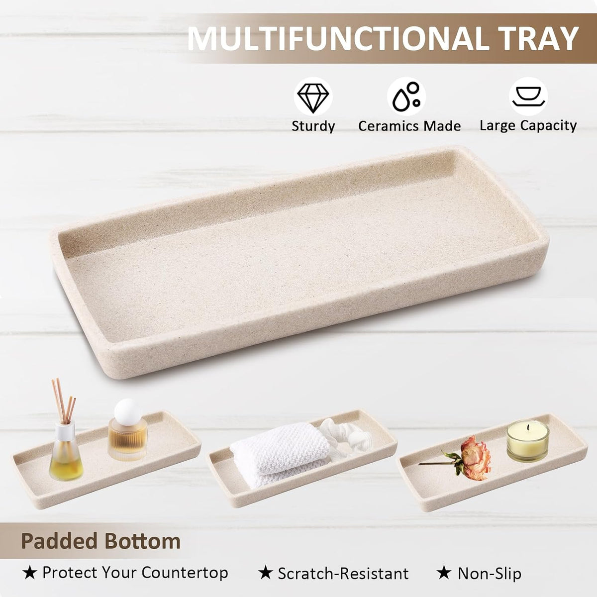 XLHOMO Resin Beige Bathroom Set, 6 Pcs Bath Decor and Accessories Sets