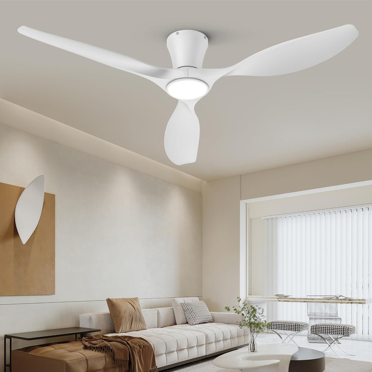 TALOYA 52 inch Smart Ceiling Fan,Low Profile Ceiling Fan with Light and Remote/App Control,Flush Mount, Quiet Reversible Motor for Living Room Bedroom Patio White